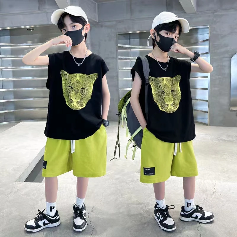 男童夏装无袖背心套装2024新款夏季中大童休闲时尚儿童运动帅气潮