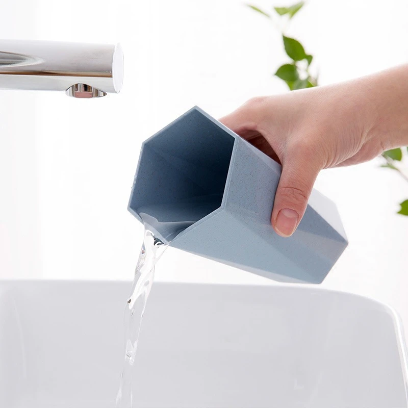 小麦秆口杯洗漱杯家用浴室简约菱形刷牙杯情侣牙缸涑口杯牙具杯