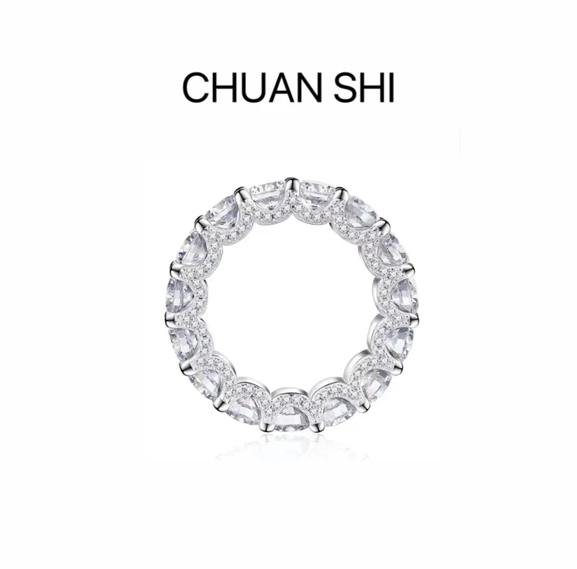 925银莫桑石戒指 ［古巴排戒］精致款时尚款情侣结婚对戒 轻奢气质