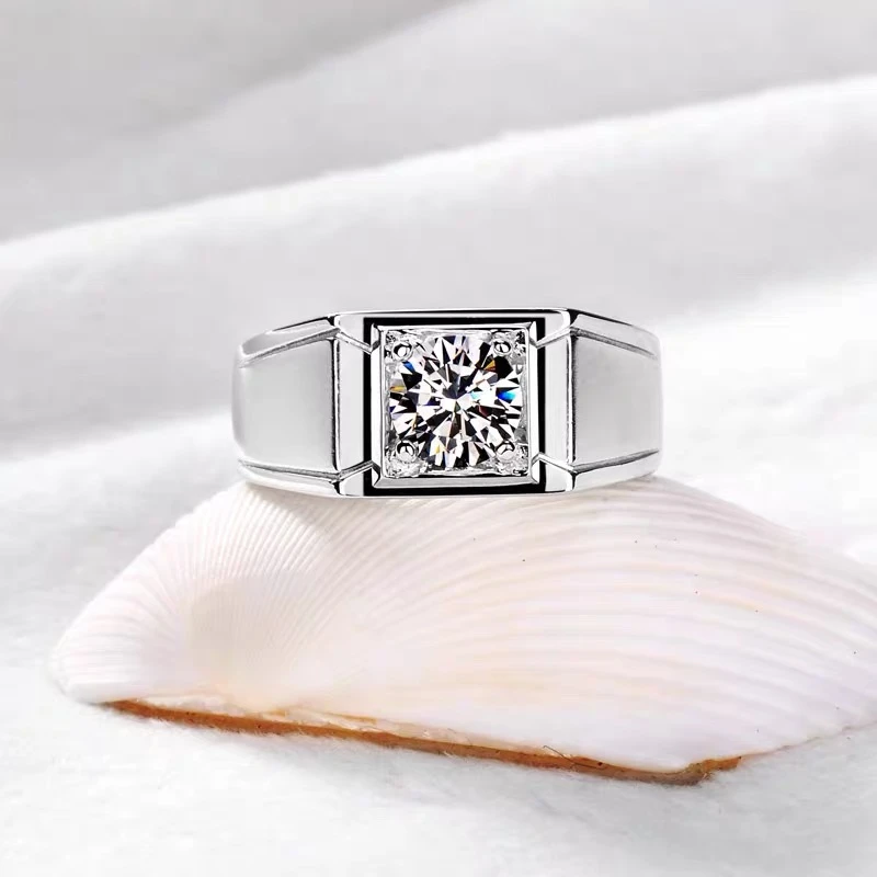 925银莫桑石戒指 百搭【经典男戒】0.5-5ct/时尚定制款情侣结婚对戒