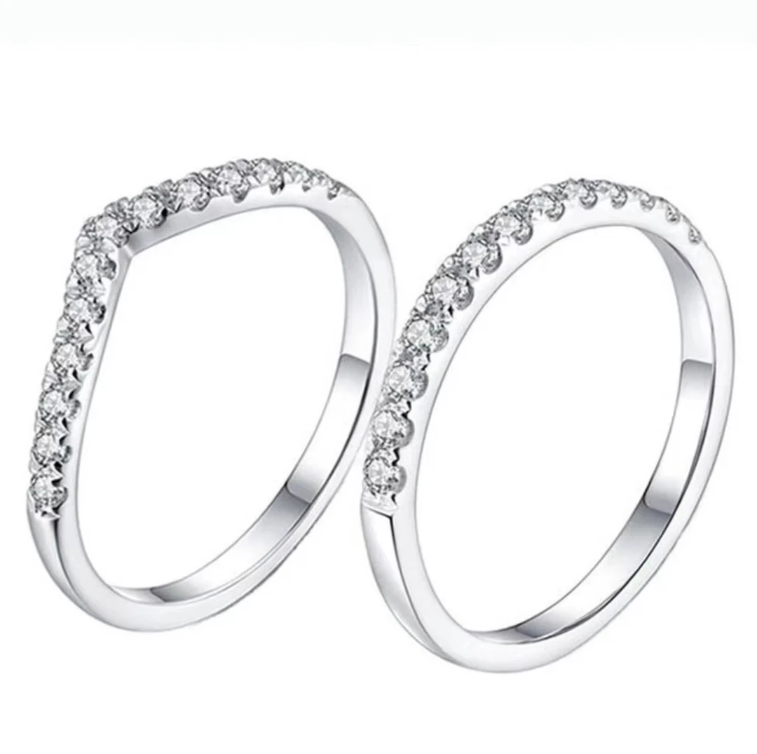 925银莫桑石戒指 【直排/V排】百搭定制镶嵌情侣结婚对戒