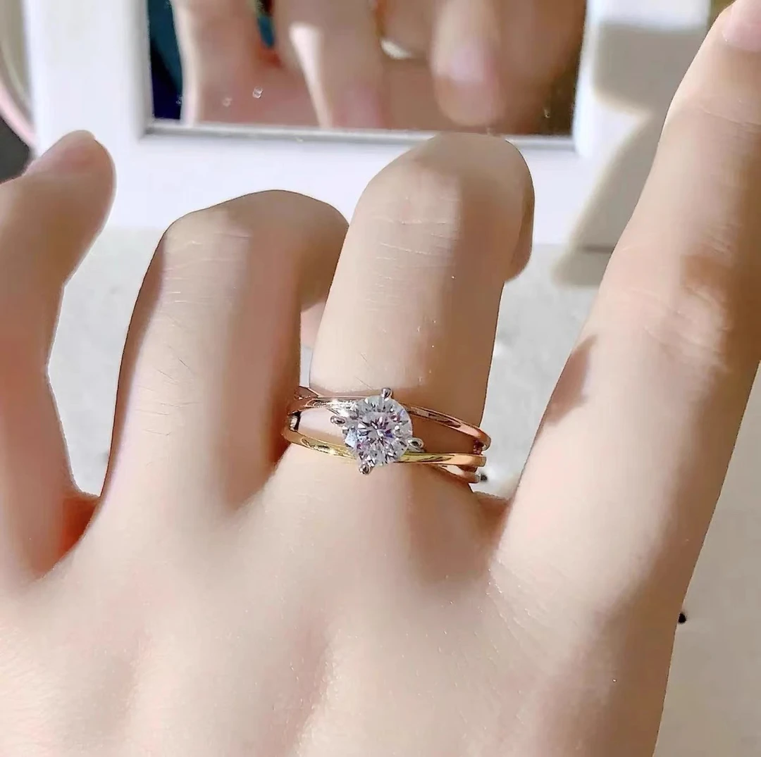 925银莫桑石戒指 【三生三世】1ct时尚气质定制镶嵌/情侣结婚对戒