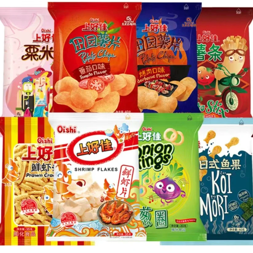 上/好佳膨化食品40g鲜虾片/鲜虾条/洋葱圈/薯条四种口味选择