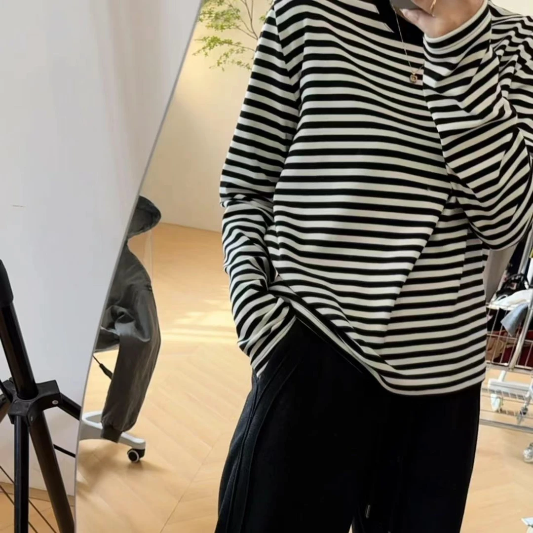 “经典条纹”  高配磨毛厚条纹 高度舒适百搭条纹长袖T恤  24-580