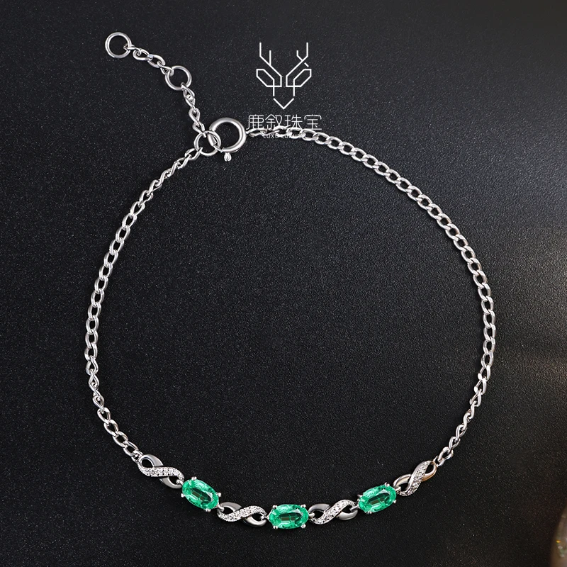 鹿叙珠宝 18K金镶祖母绿钻石手链气质复古百搭时尚镶嵌 S-ZML111