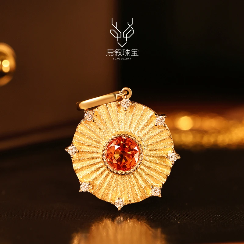 鹿叙珠宝 诸神黄昏 18K金镶彩蓝宝钻石吊坠百搭复古轻奢D-CLB0076