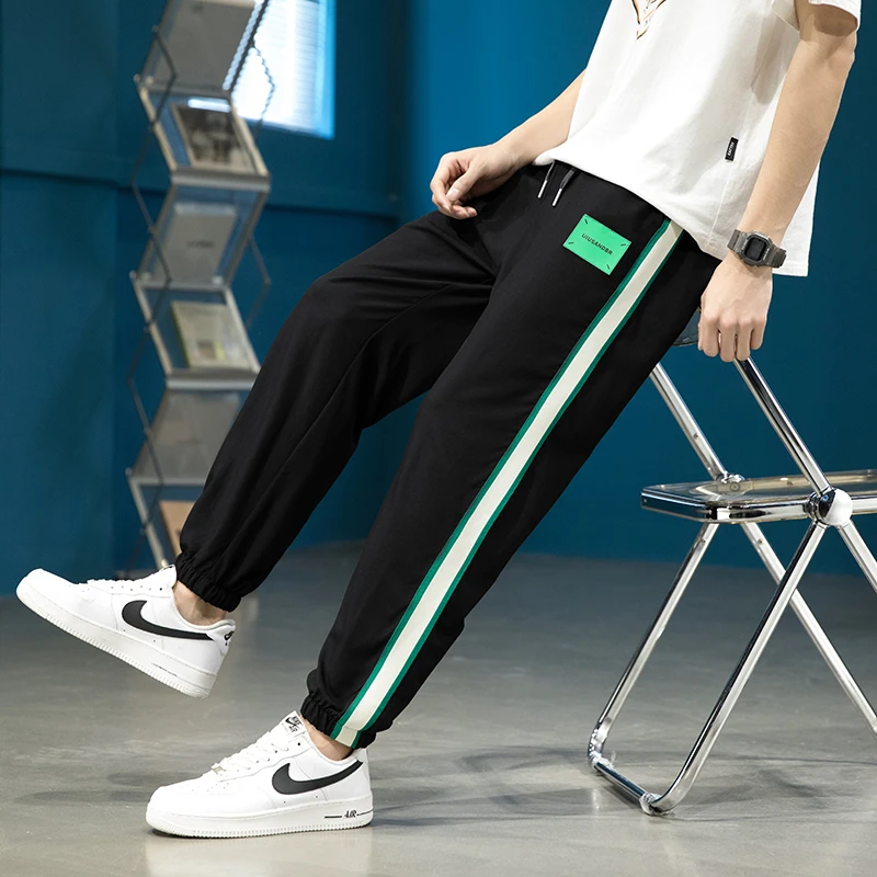 夏季薄款男生冰丝长裤九分裤百搭学生卫裤束脚裤宽松运动休闲裤