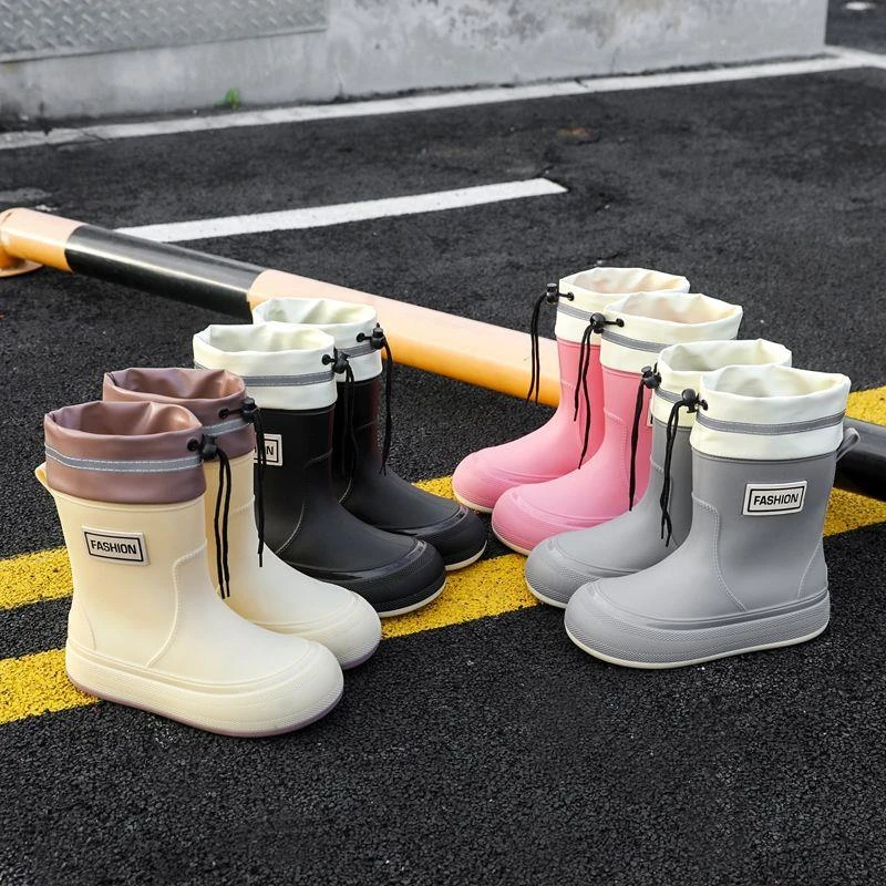 新款束口雨鞋女款中筒加绒保暖雨靴时尚防水水鞋工作厨房防滑胶鞋
