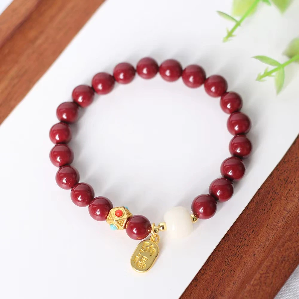 含辰砂工艺品【华之京】朱砂手串圆珠8mm紫金砂秋冬简约百搭款手链