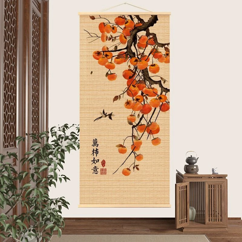 万事如意新中式玄关手工竹挂画书法画禅意家居客厅书房茶室装饰画