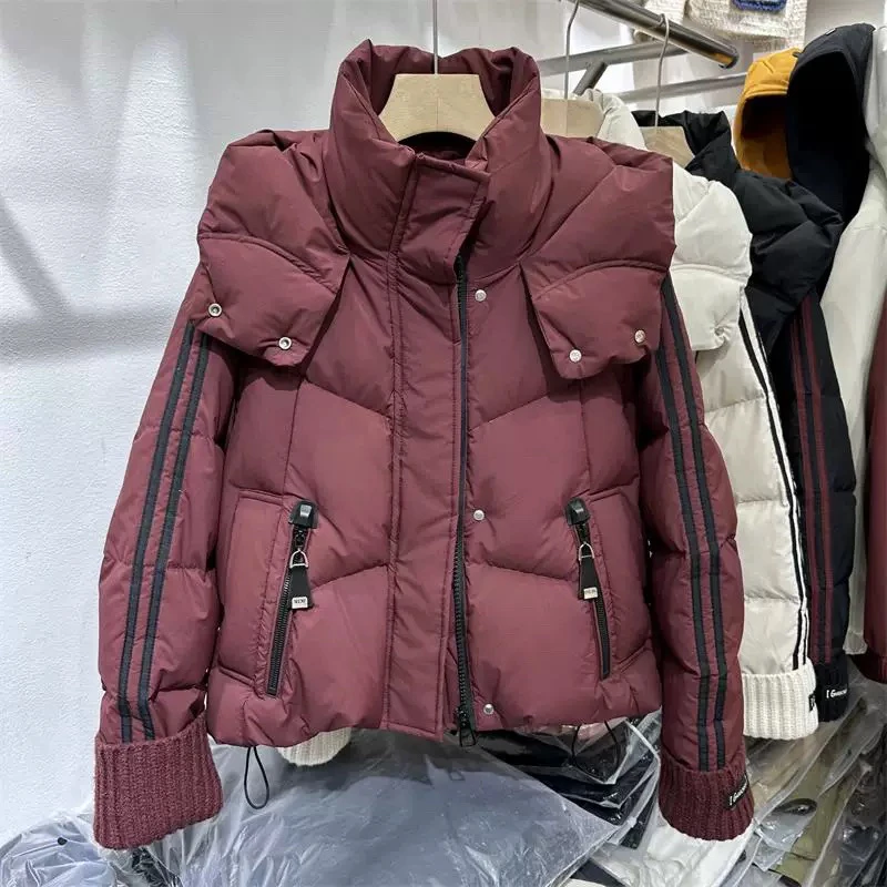 连帽羽绒服女冲锋衣短外套女2024冬季新款时尚保暖白鸭绒短款上衣