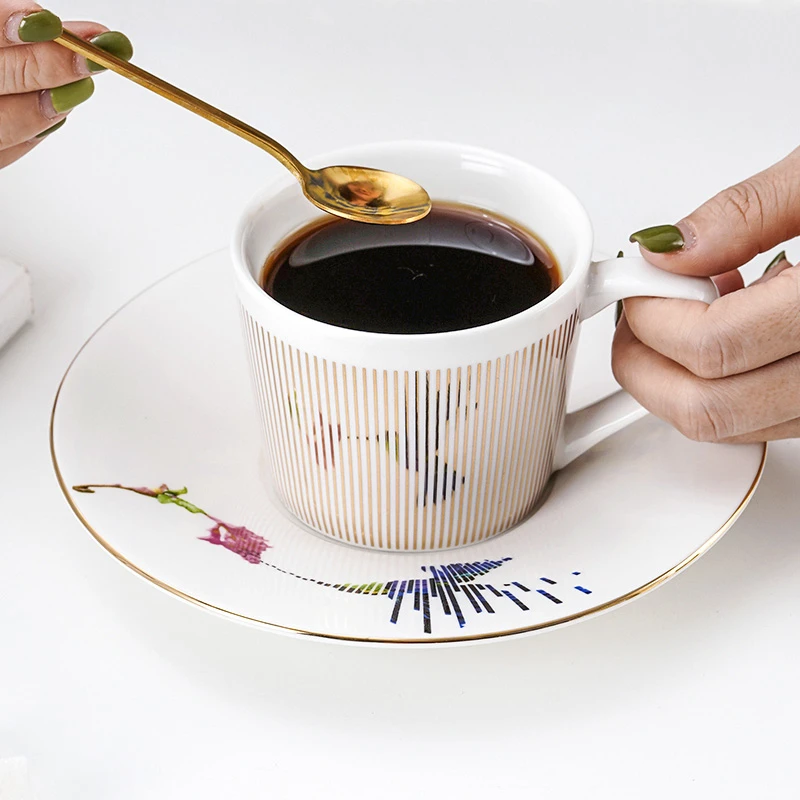金福兰轻奢北欧创意动态摩尔纹陶瓷倒影杯简约精致红茶下午茶杯碟