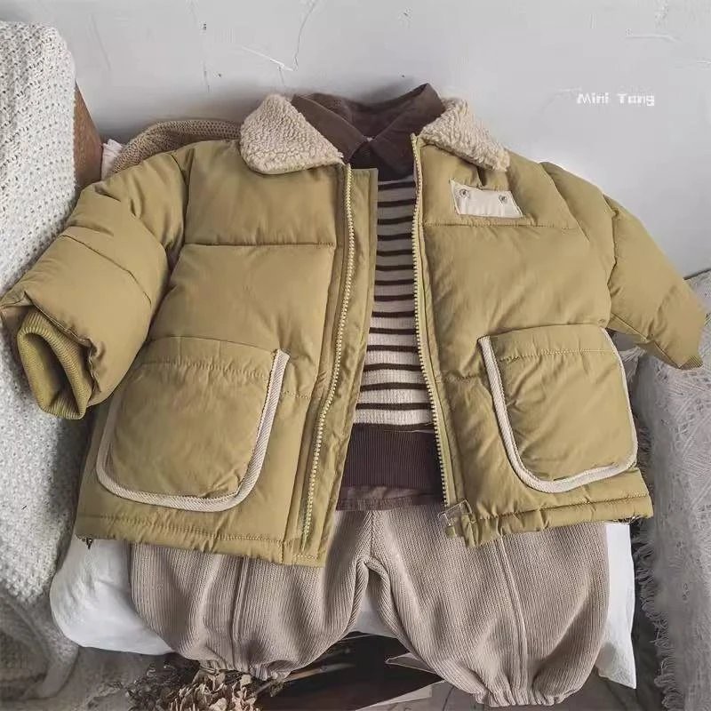 儿童翻领棉衣外套男女童装拉链外套棉服冬装潮2023新款棉服加厚