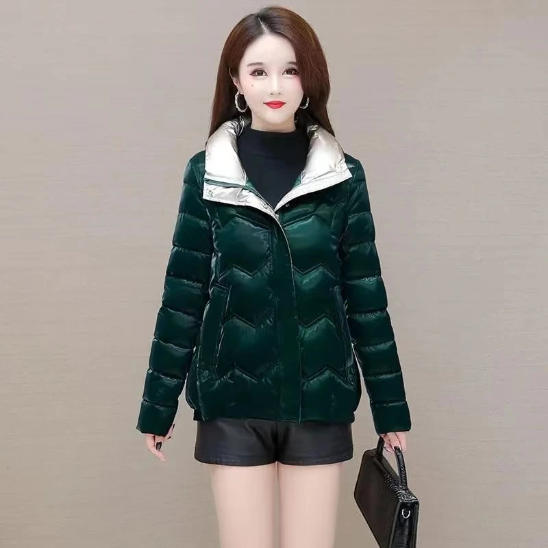 珠光亮面免洗棉服女短款修身立领秋冬季棉衣洋气百搭棉袄保暖外套
