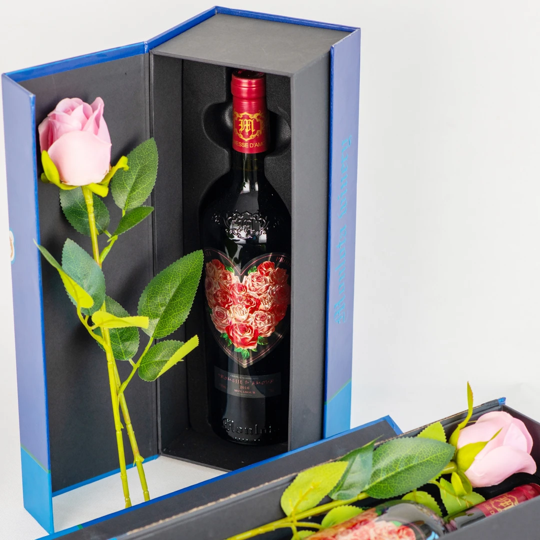 爱之语致爱人法国进口干红葡萄酒750ml送单支礼盒玫瑰花