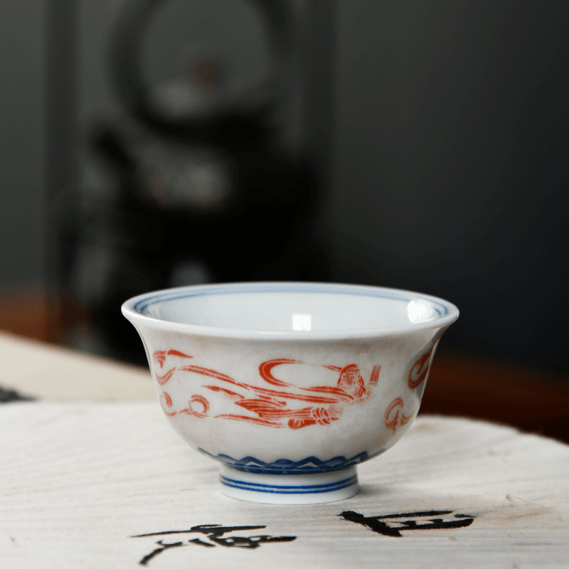 七丞堂敦煌飞天元宝小压手杯手工景德镇新款中式主人杯高端瓷茶杯