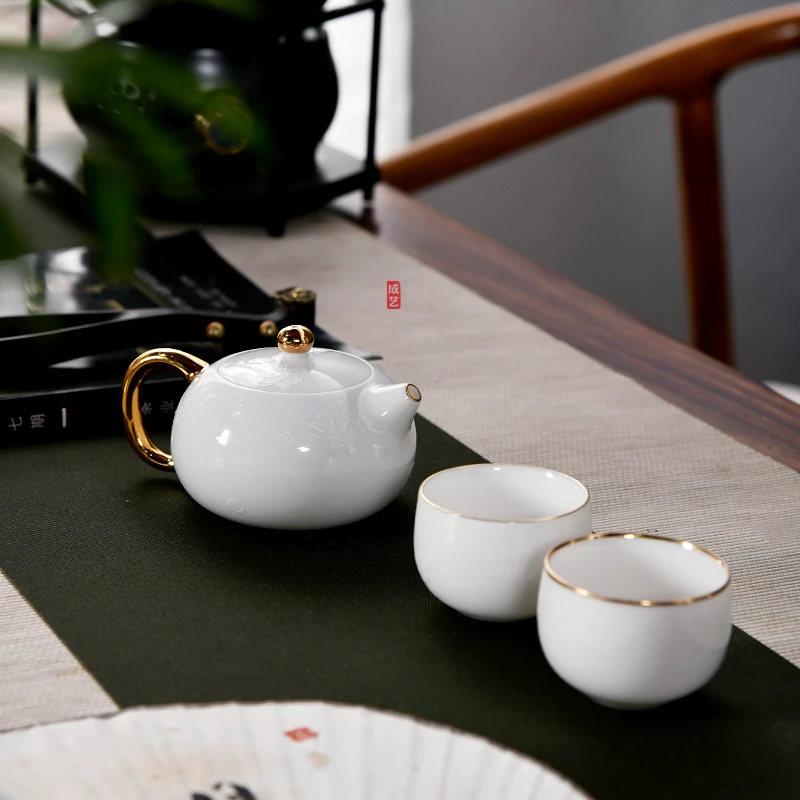 成艺 隐雕西施壶3入单杯陶瓷功夫茶具轻奢套装曼德密瓷中式伴手礼