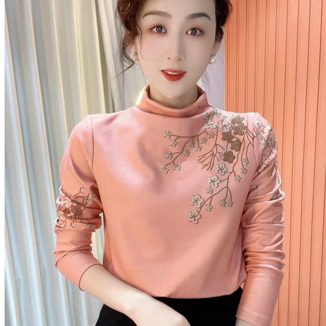 2024冬季新款半高领气质百搭时尚长袖减龄加绒打底衫上衣女563