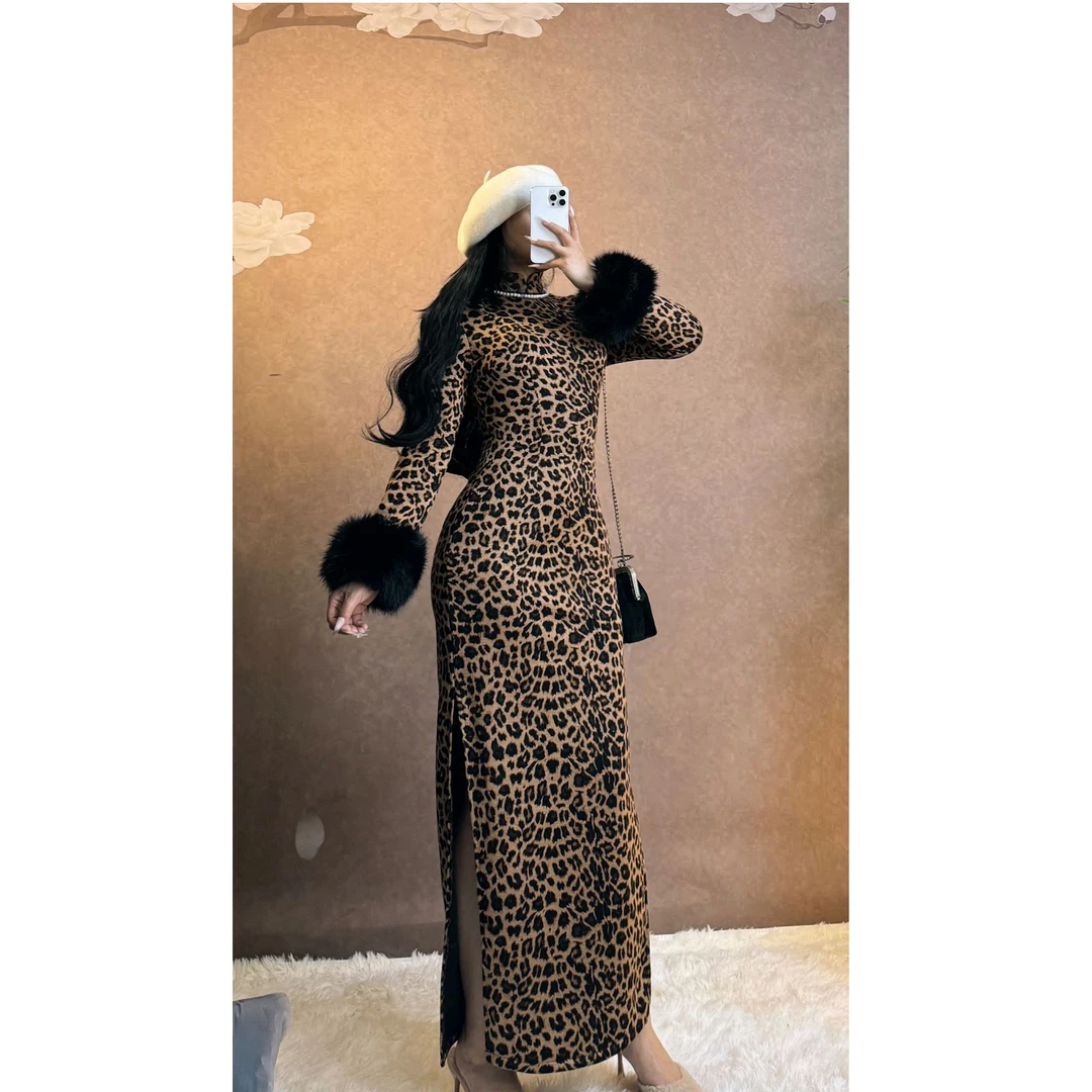 四月芳菲【豹子姐】原创自制珠光棉加绒环保草无弹显瘦气质复古旗袍