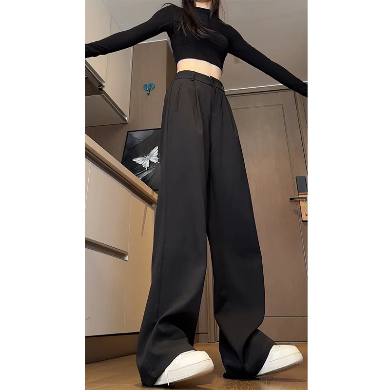 坠感西裤男女直筒阔腿裤显瘦宽松裤子休闲早秋春秋季黑色西装裤