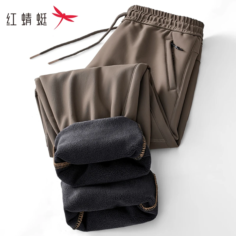 红蜻蜓加绒裤男2024新款冬季加绒加厚石墨烯发热束脚奥粒绒休闲裤