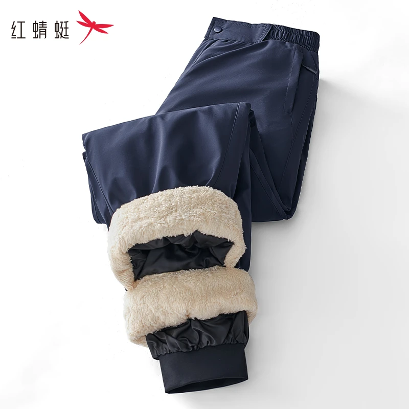红蜻蜓休闲裤男冬季加绒加厚保暖羊羔绒直筒石墨烯中老年加绒裤