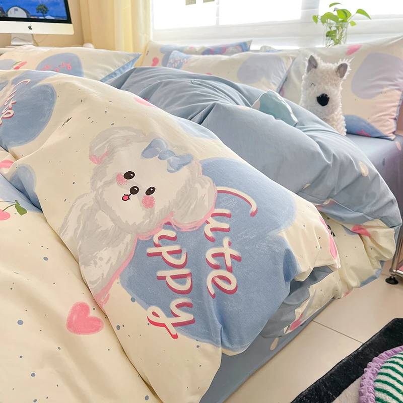 叁叁卡通床上四件套春秋100全棉纯棉床单被套被罩学生宿舍单人三
