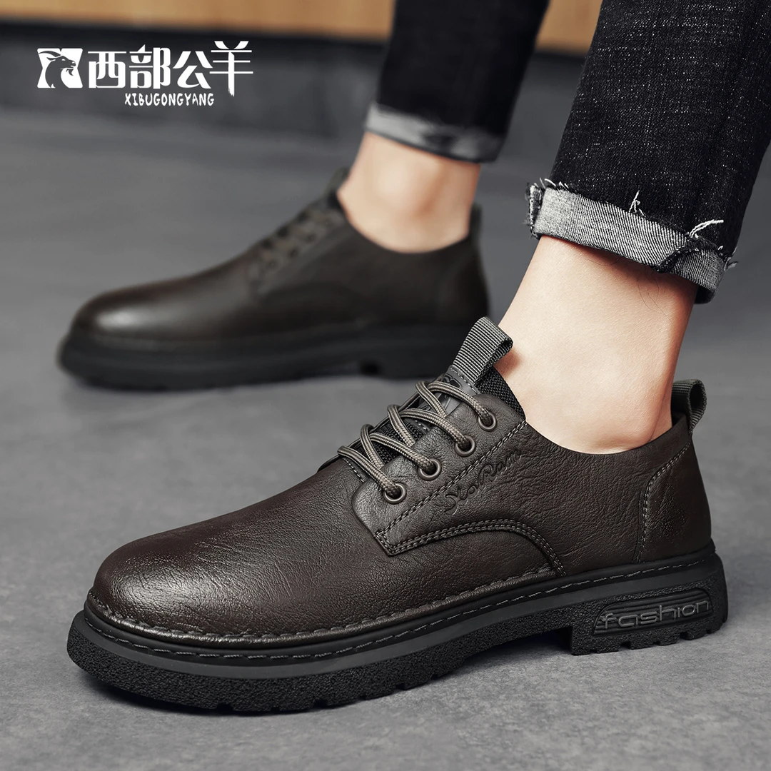 西部公羊春季爆款休闲男工作上班男士黑色时尚百搭低帮软底男潮鞋