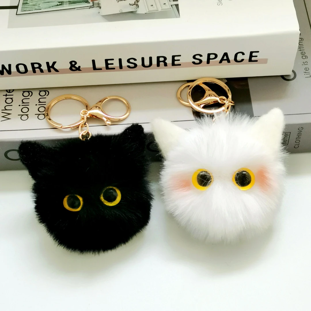 腮红猫猫球手作小黑腮红猫毛绒挂件520礼物创意玩偶挂件ins钥匙扣