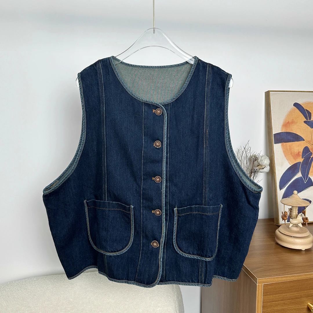 [莱茵河畔]早春明线设计双口袋牛仔马甲