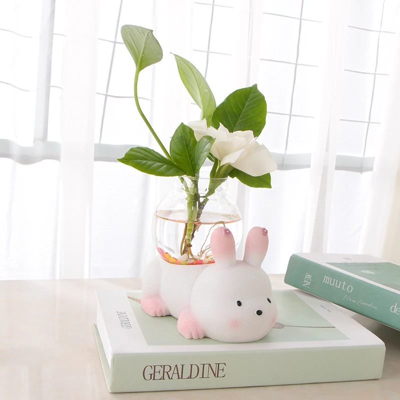 可爱卡通小萌兔创意动物摆设绿植玻璃水培卧室办公室桌面家居花瓶