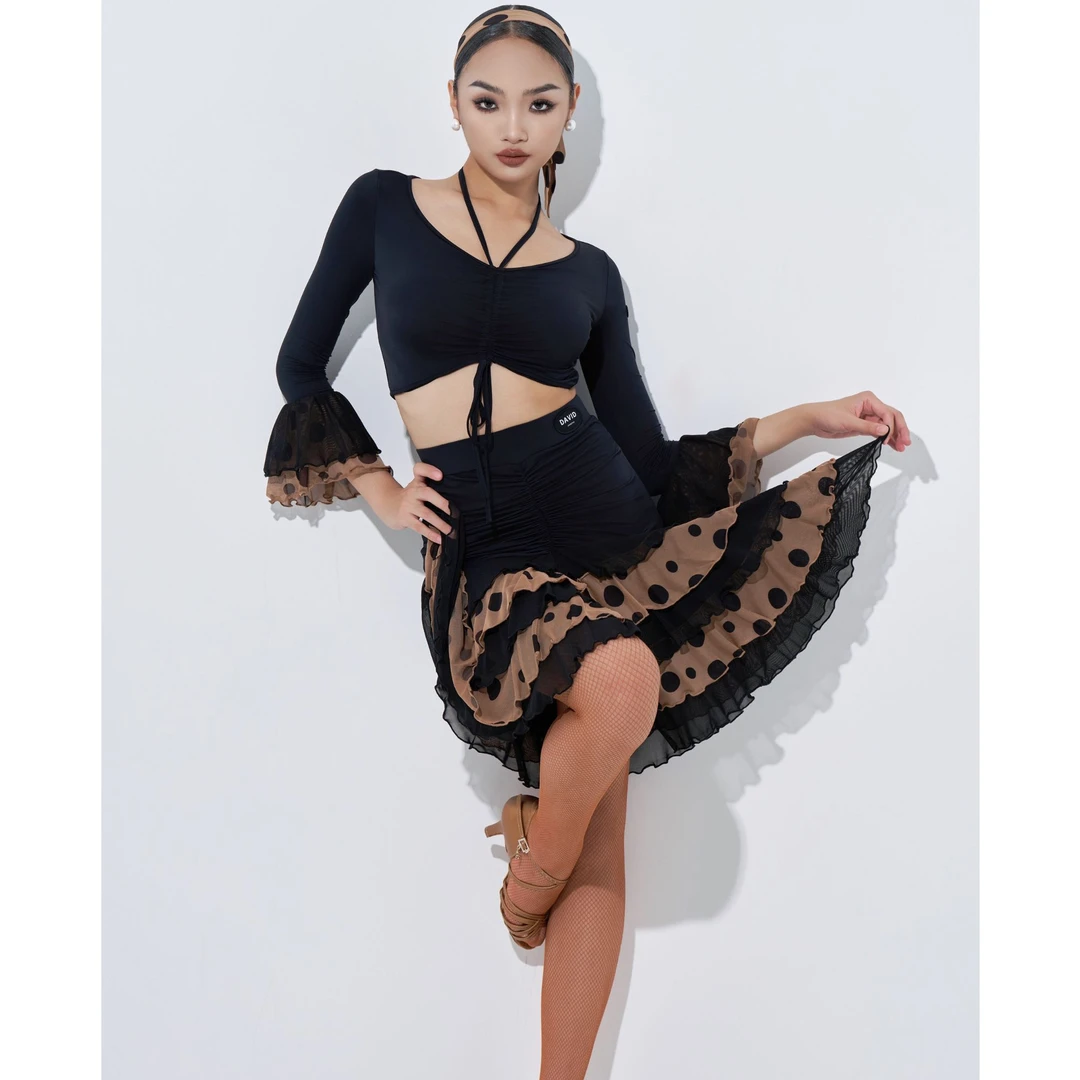 DAVID半身裙女士拉丁舞练习服波点蛋糕裙DW185