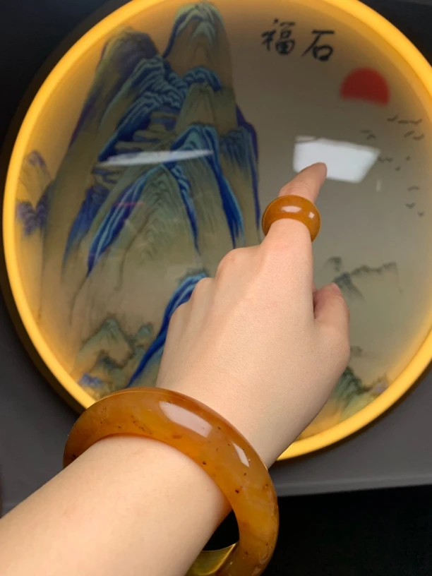 岫玉精品花玉手镯套装岫岩玉手镯宽版厚壁