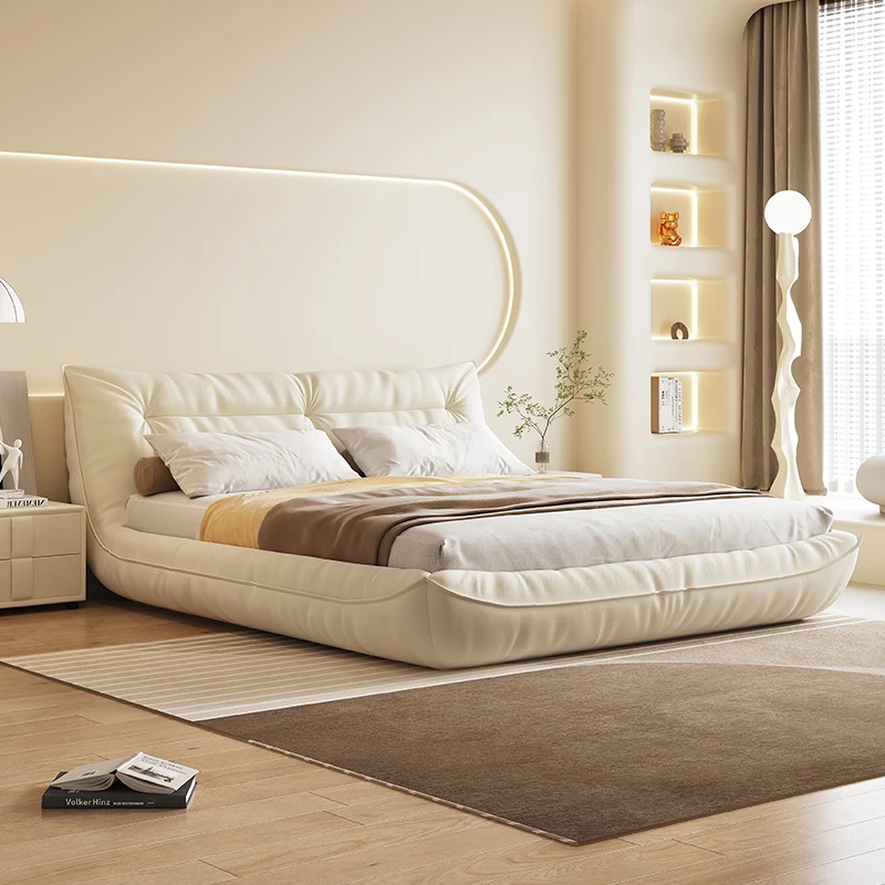 奶油风布艺床主卧室双人床落地免洗大床储物软包床松弛感白色云朵