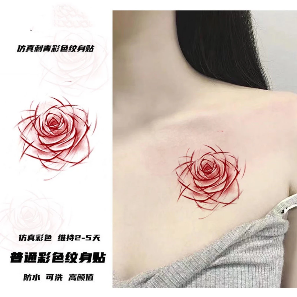 纯欲风刀刻玫瑰手腕彩色可爱纹身防水反光辣妹手臂锁骨甜酷性感