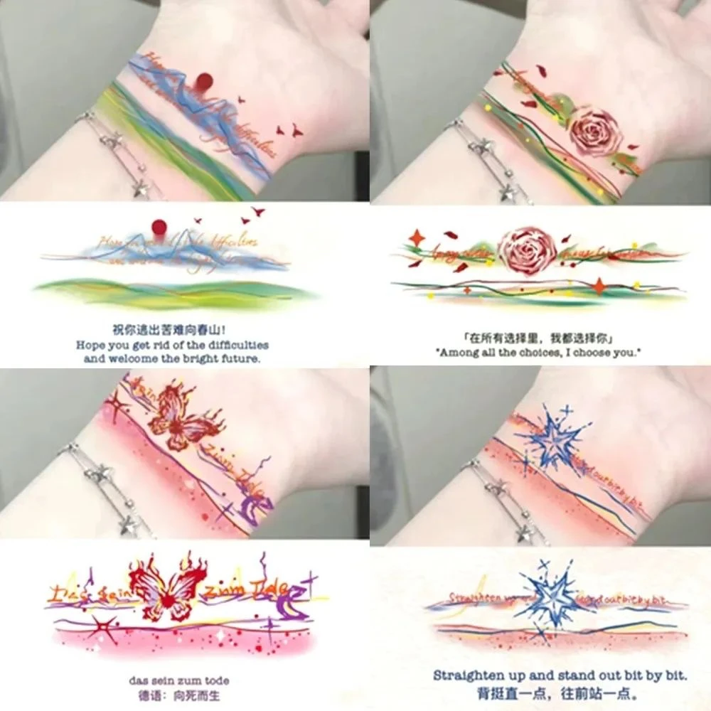 逃出苦难向春山国风小众彩色手腕纹身贴防水潮流新款玫瑰小清新女