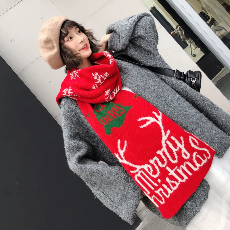 Viney圣诞围巾女春夏季百搭针织毛线保暖围脖圣诞节礼物送女朋友