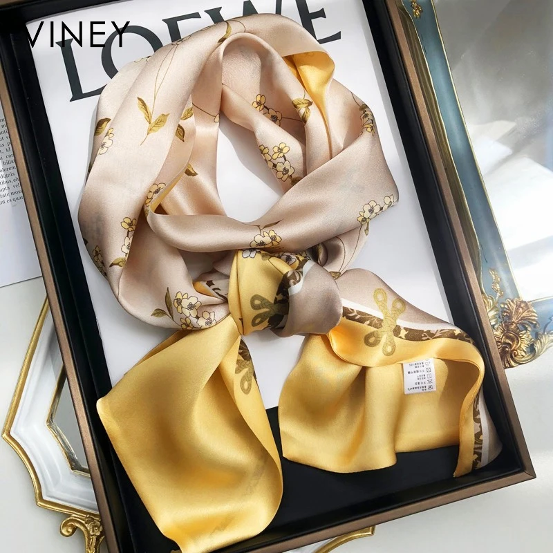 Viney真丝丝巾女士双面可戴长款桑蚕丝领巾生日礼物送女友送老婆