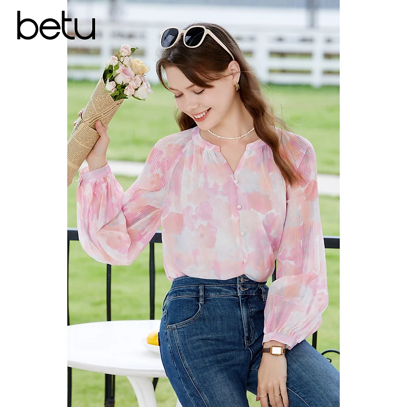 百图2024年秋季新款宽松时尚法式薄衬衫