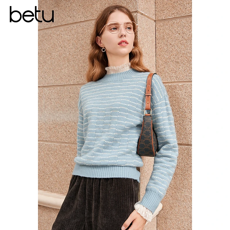 百图2023年秋季新款半高领毛衣高领厚毛衣保暖套头长袖2310T34