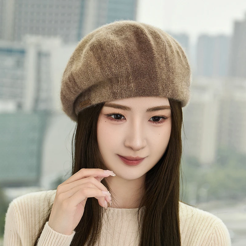 秋冬山羊绒帽子女复古百搭针织贝雷帽防风保暖护耳包头冷帽MJ603
