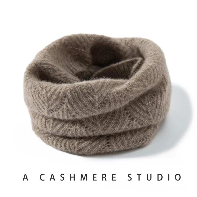 轻奢山羊绒脖套男女薄款镂空针织围脖秋冬保暖护颈椎套头围巾1018