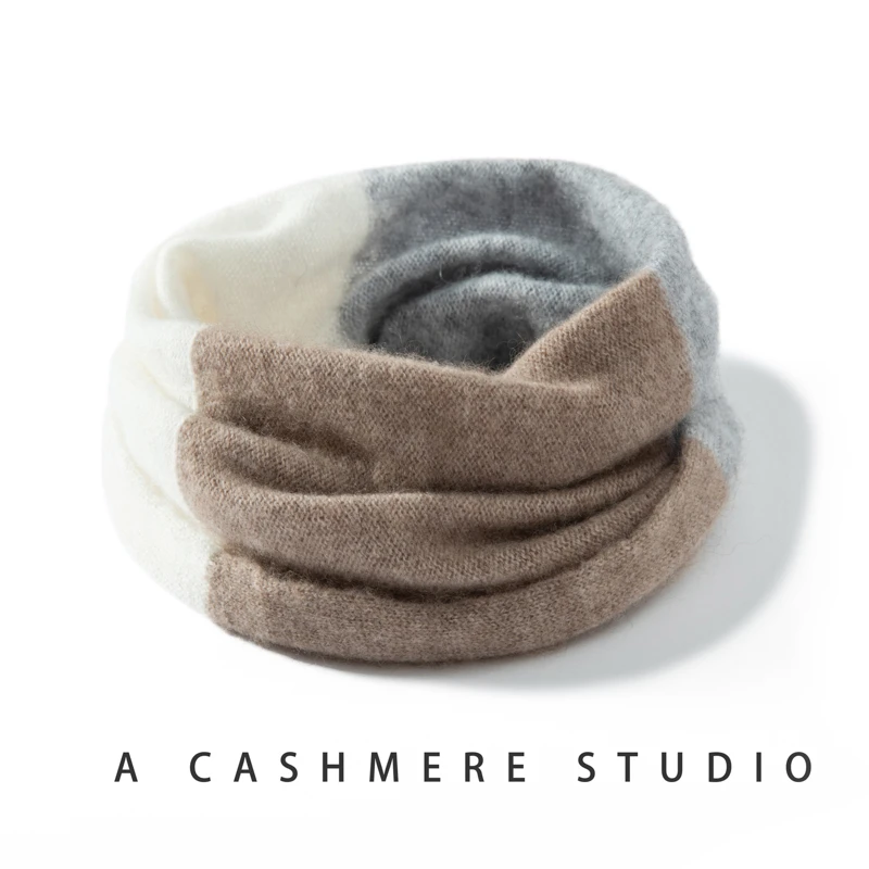 精选山羊绒脖套男女秋冬季时尚拼色针织围巾保暖护肩护颈围脖219