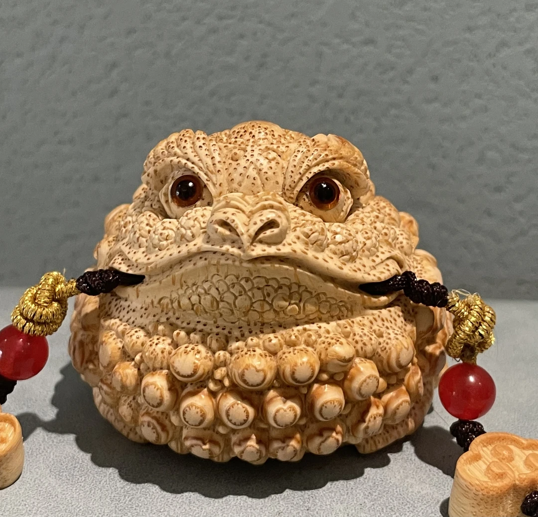 四大名蟾鈄老师鹰嘴蟾竹根雕金蟾文玩神器精工雕刻前后满钉