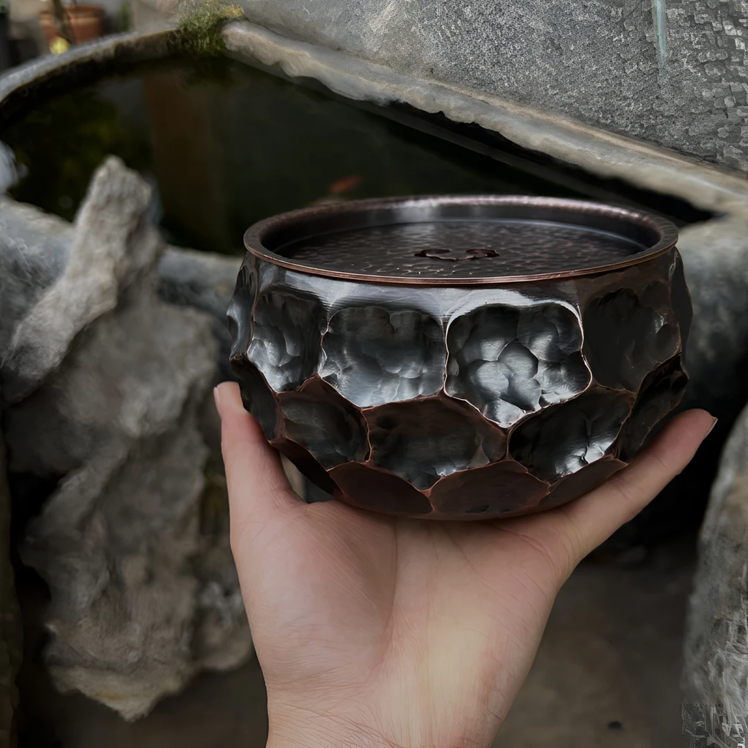 纯手工纯紫铜一张打小茶洗 水盂 茶渣碗 小干泡