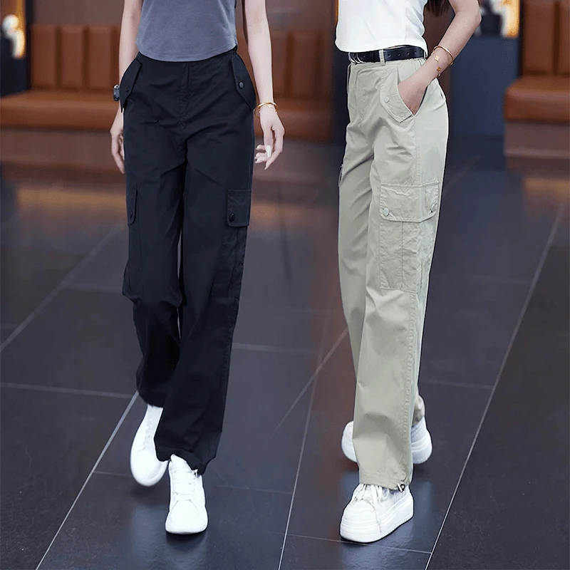 运动直筒休闲裤白色夏季薄款显瘦高腰工装裤百搭宽松微阔腿裤子女