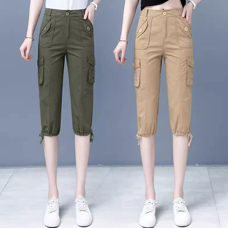 微弹休闲七分裤女士2024年夏季新款马裤高腰显瘦哈伦裤7分中裤子