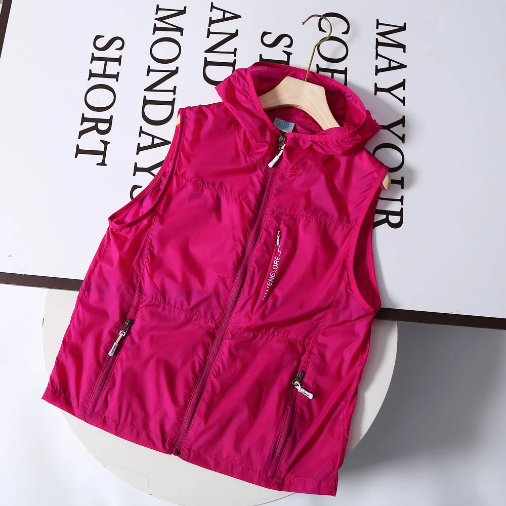 外贸韩国单 夏季旅游登山跑步服马甲坎肩连帽轻薄透气女外套