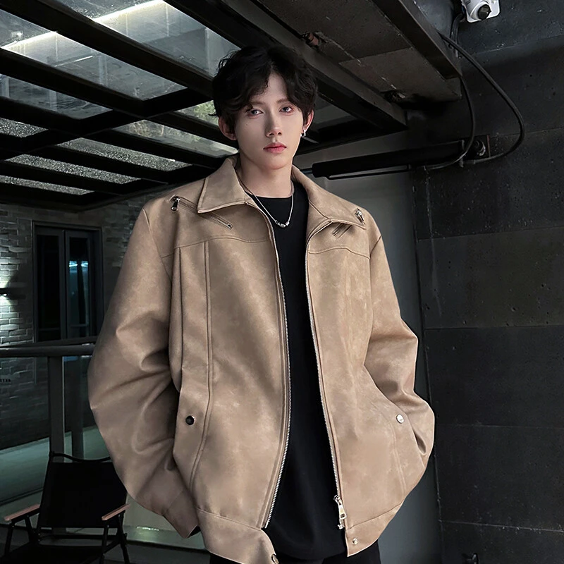 PLQV2024秋冬新款英伦风双拉链皮衣加棉加厚皮衣宽松休闲百搭情侣