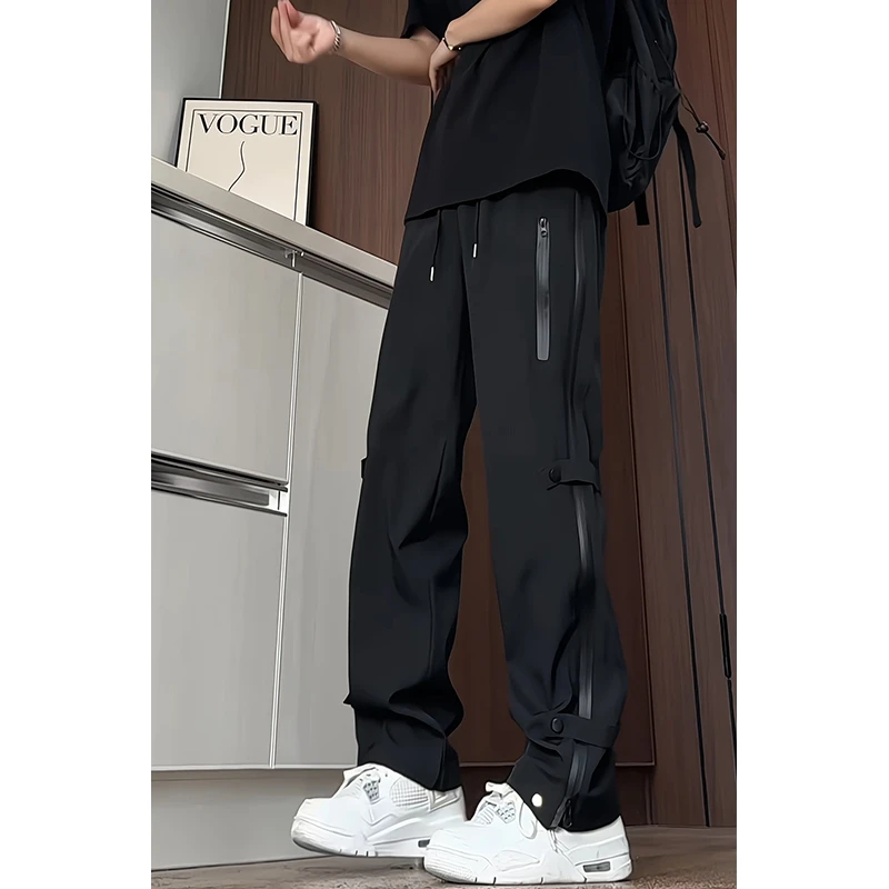 PLQV新款2025港风户外机能防水冲锋裤男开叉拉链休闲裤百搭情侣装